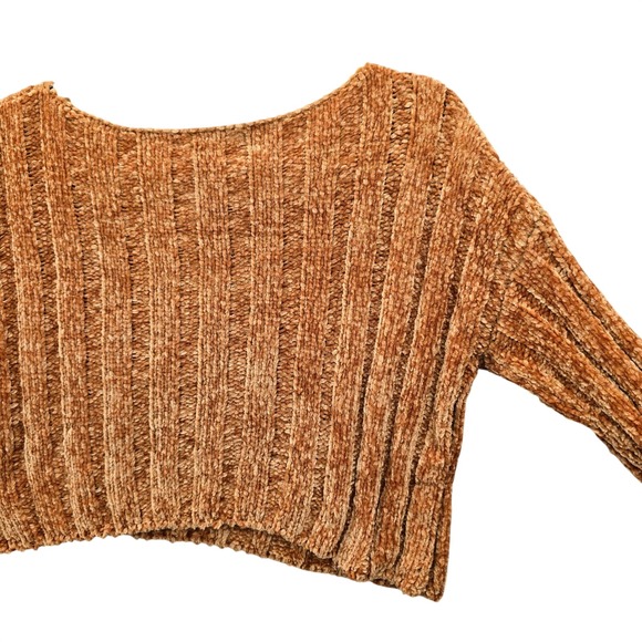 Yellow Crop Chenille Ribbed‎ Y2K Favlux Vintage Academia Cozy Sweater Small - Picture 12 of 14